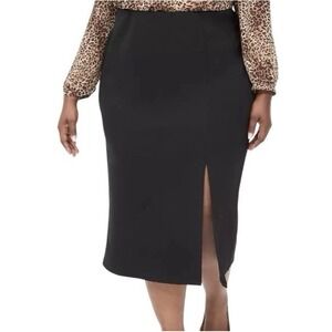 LANE BRYANT Black Ponte Front Slit  Midi Skirt Pull On Stretchy Plus Size 18 NWT